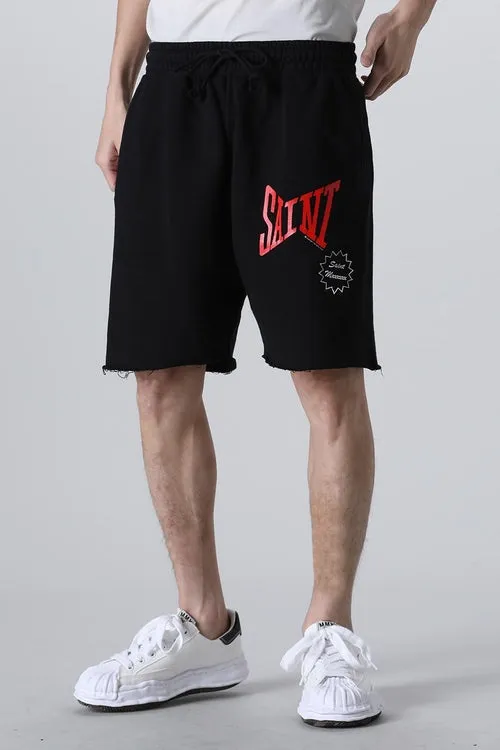 SAINT Mxxxxxx 'SAINT' SWEAT SHORTS/GRY/BLK embroidered SAINT LOGO basic shorts, distressed gray/washed black S-XL, four needles and six threads throughout, produced by a major domestic factory, imported Tajima machine embroidery, washed and distressed, original version